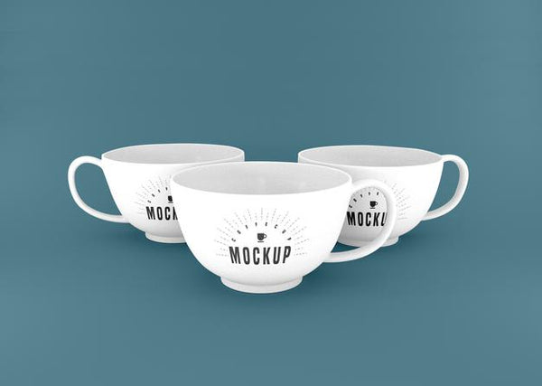 Free Three White Coffee Cup Psd Mockup Psd