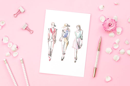 Free Top View Arrangement With Card Mock-Up On Pink Background Psd