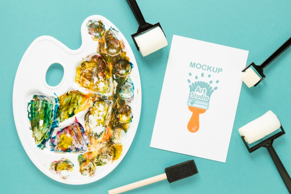 Free Top View Artistic Paint Accessories With Mock-Up Psd