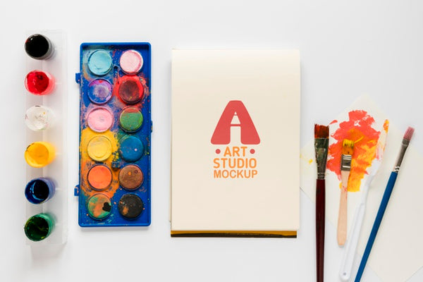 Free Top View Artistic Paint Accessories With Mock-Up Psd