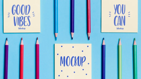 Free Top View Assortment Of Colorful Pencils And Notes Psd