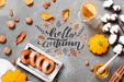 Free Top View Autumn Breakfast Concept On Stucco Background Psd