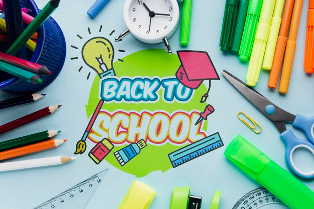 Free Top View Back To School With Blue Background Psd