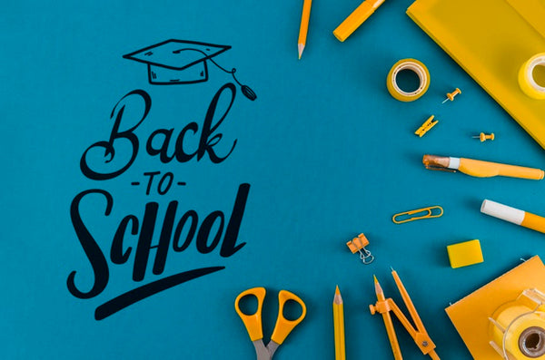 Free Top View Back To School With Blue Background Psd