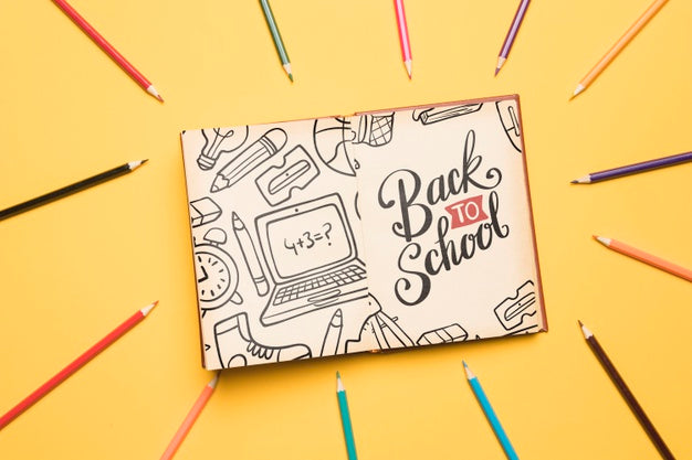 Free Top View Back To School With Open Notebook Psd