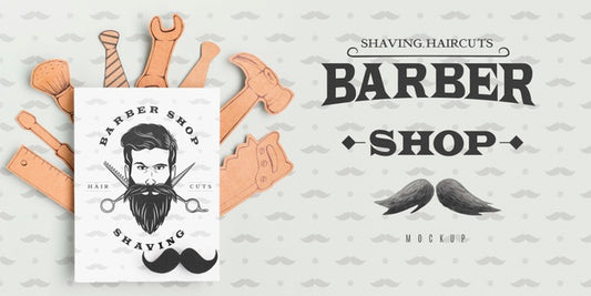 Free Top View Barber Shop Poster With Mock-Up Psd