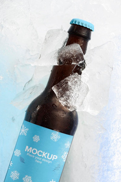 Free Top View Beer Bottle In Snow Psd