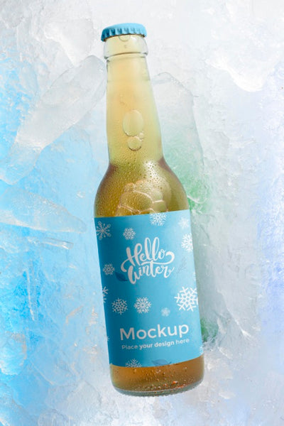 Free Top View Beer Bottle In Snow Psd