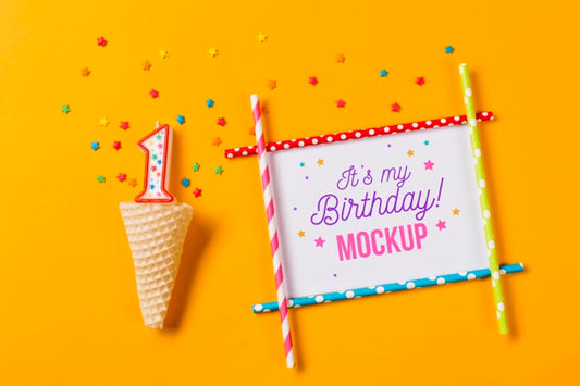 Free Top View Birthday Concept With Candle Psd