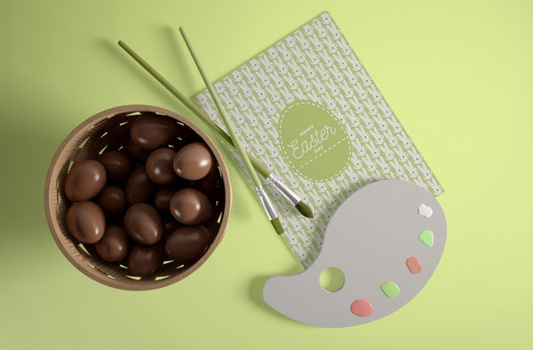 Free Top View Bow With Chocolate Eggs Psd