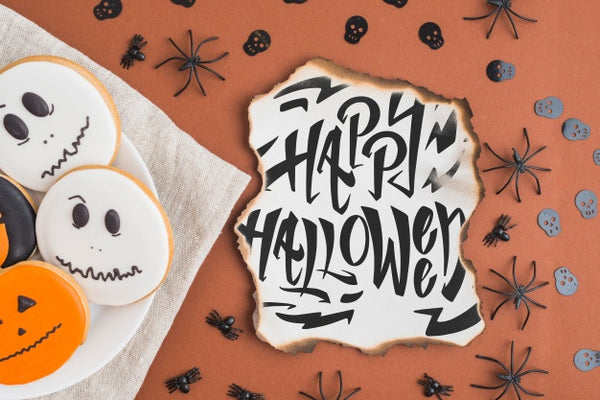 Free Top View Burned Paper Mockup With Halloween Concept Psd