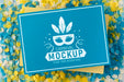 Free Top View Card Mock-Up With Confetti Psd