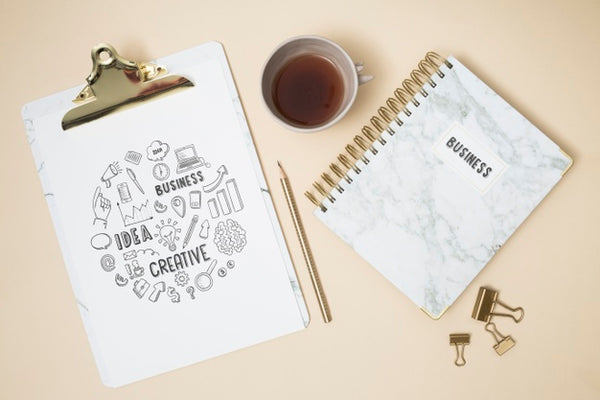 Free Top View Clipboard With Notebook Psd