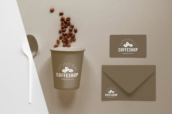 Free Top View Coffee Cup, Beans And Notebook Psd