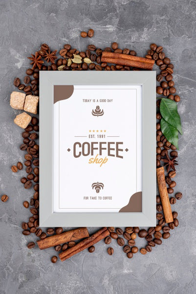 Free Top View Coffee Frame Mockup Psd