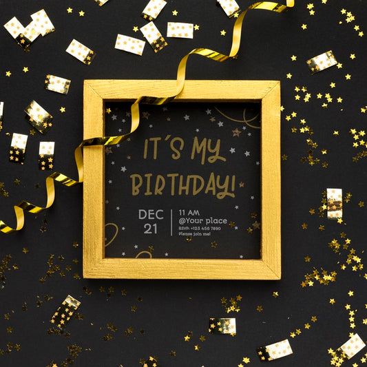 Free Top View Confetti With Golden Frame Psd