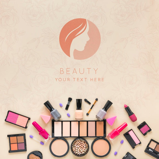 Free Top View Cosmetics Arrangement Psd