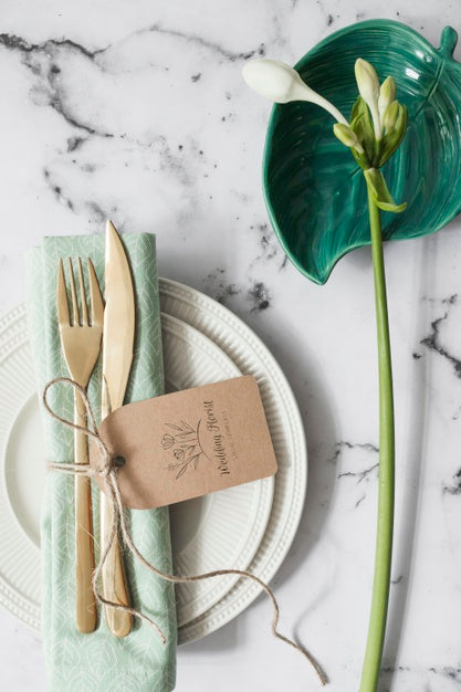 Free Top View Cutlery With Save The Date Tag Psd