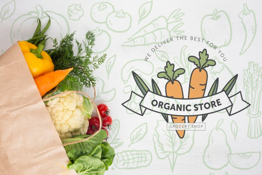 Free Top View Delicious Veggies In A Paper Bag Psd