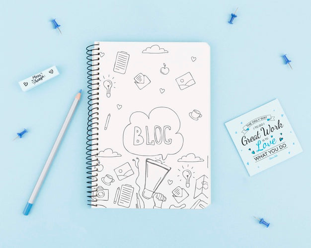 Free Top View Desk Concept With Notebook Psd