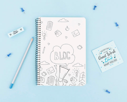 Free Top View Desk Concept With Notebook Psd