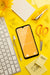 Free Top View Desk Concept With Smartphone Psd