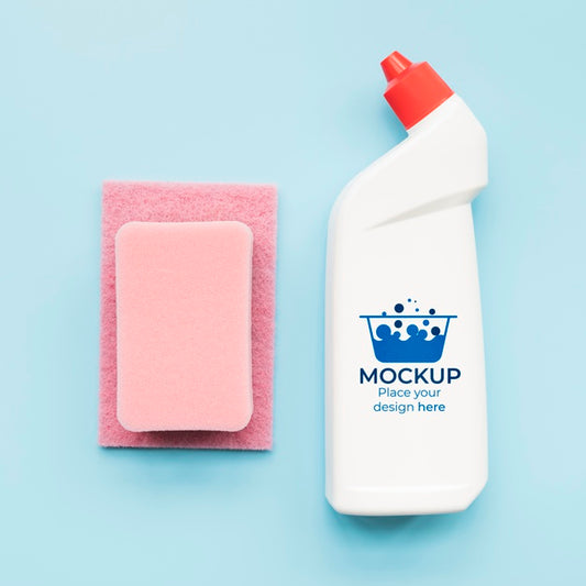 Free Top View Detergent Bottle And Sponge Psd