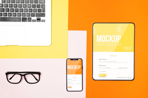 Free Top View Digital Tablet And Mobile Phone Mock-Up Psd