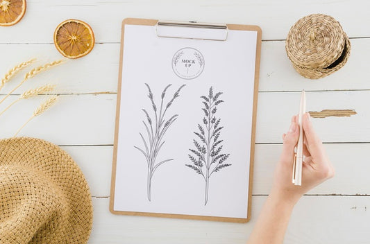 Free Top View Drawing With Surrounded By Summer Hat Psd