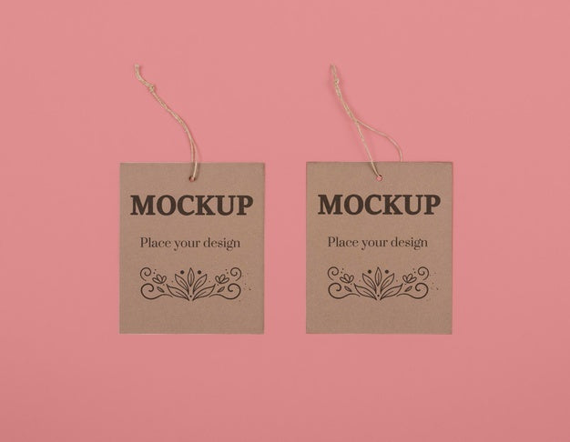 Free Top View Eco Tags On Pink Background Psd