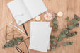 Free Top View Empty Book And Plants Psd
