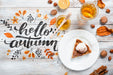 Free Top View Fall Season Arrangement On Wooden Background Psd