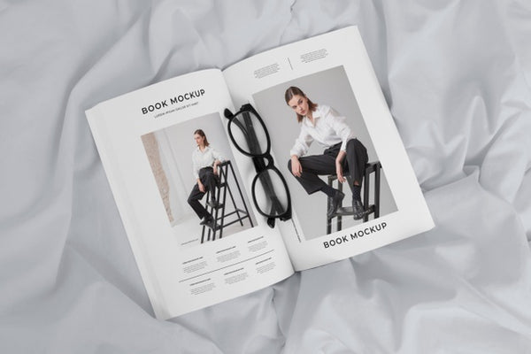 Free Top View Fashion Book And Glasses Psd