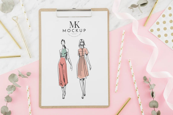 Free Top View Fashion Drawing With Mock-Up Psd