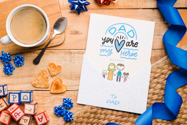Free Top View Father'S Day Drawing With Mock-Up Psd