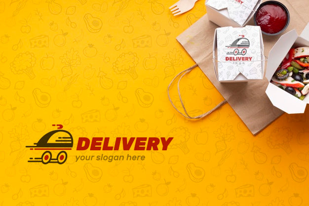 Free Top View Food Delivery Assortment With Background Mock-Up Psd ...