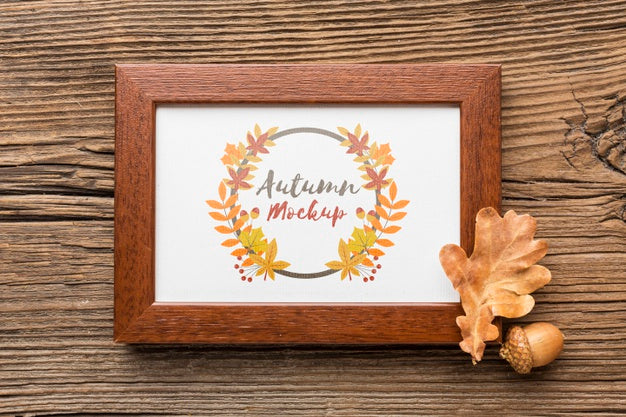 Free Top View Frame With Acorns Beside Psd