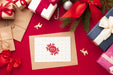 Free Top View Gifts On Christmas Red Background Psd