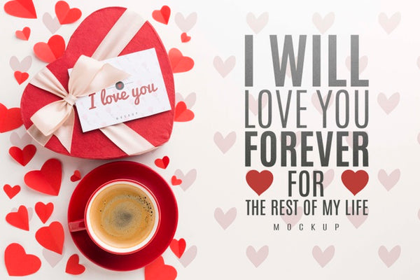 Free Top View Hearts And Coffee Arrangement Psd