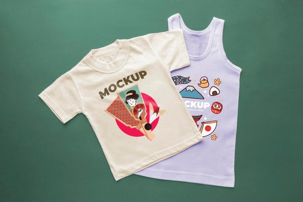 Free Top View Japanese T-Shirt Mock-Up Composition Psd