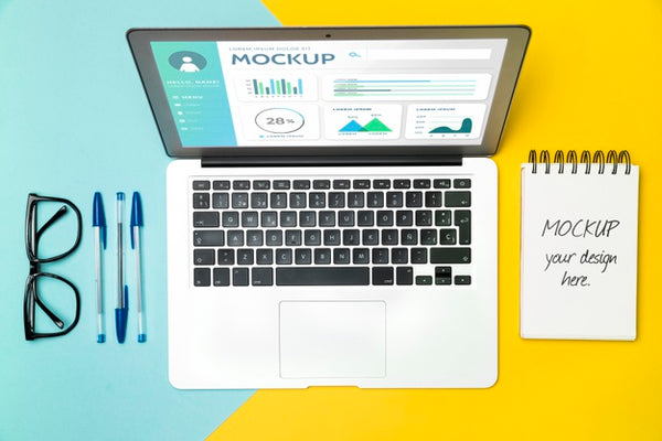 Free Top View Laptop And Desk Items Psd