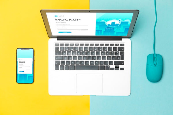 Free Top View Laptop, Mouse And Smartphone Psd