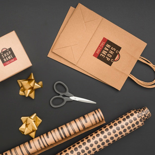 Free Top View Mock-Up Wrapping Gift Decoration Psd