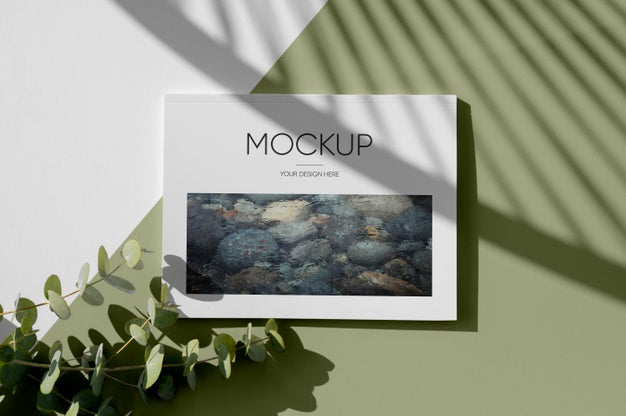 Free Top View Nature Magazine Cover Mock-Up With Leaves Assortment Psd ...