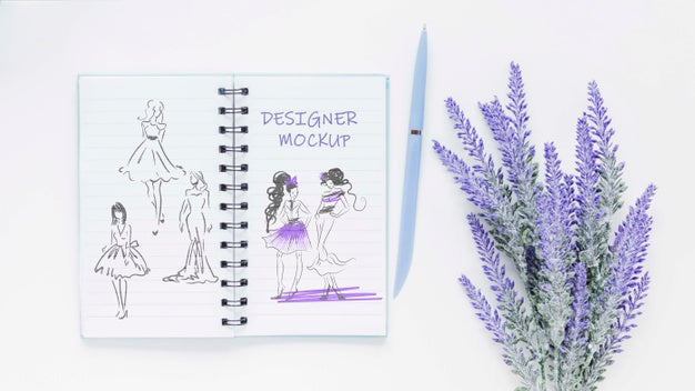 Free Top View Notepad With Drawings And Plant Psd – DreamBundles