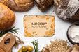 Free Top View Of Bread With Olives Psd