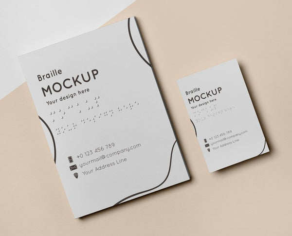 Free Top View Of Business Card Design With Braille Writing Psd