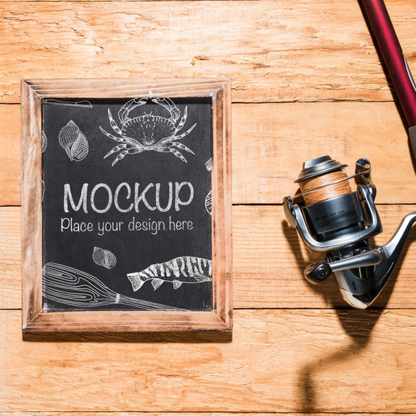 Free Top View Of Chalkboard With Fishing Rod Psd