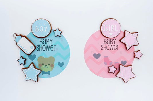 Free Top View Of Colored Baby Shower Decorations Psd