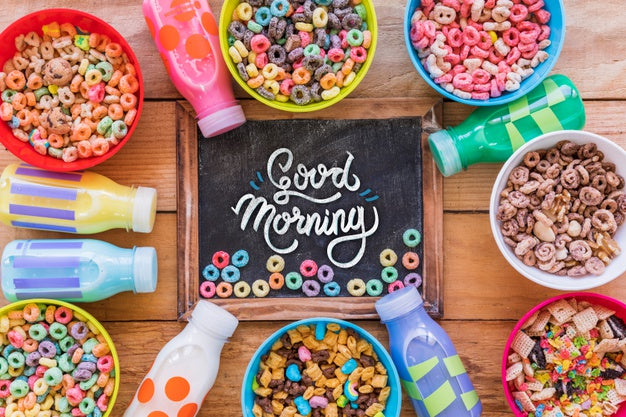 Free Top View Of Colorful Cereals On Wooden Table Psd